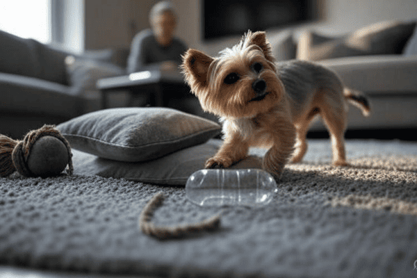 Little dog playing in an apartment